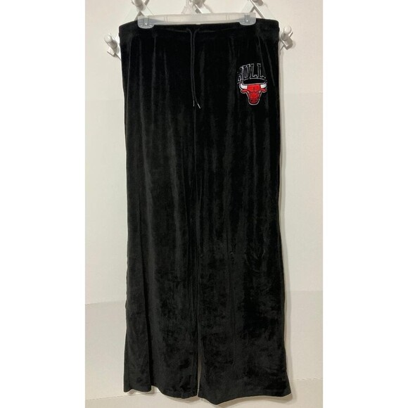 NBA Pants - NBA Chicago Bulls Women's Black Velour Lounge Pants Sweats XXL Straight Leg